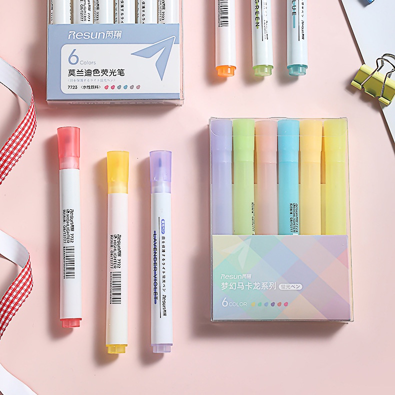 Bút dạ quang 6 màu highlight pastel CREAMY, bút đánh dấu nhớ dòng cute nhiều màu marker dễ thương BHL171