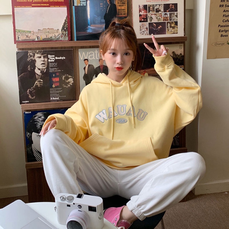 Áo Hoodie In Chữ Phong Cách Hàn Quốc Mới Cho Nữ