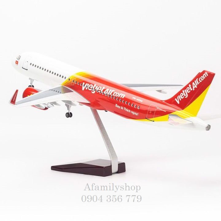 Mô hình Máy bay tĩnh Vietjet Air Airbus A320 47cm có bánh xe và đèn led