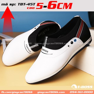 giày cao Thời Trang t-Boss độn đế 5cm - 6cm; TBT-45T - màu trắng; da bò cao cấp