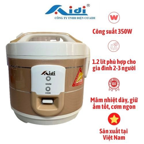 Nồi cơm điện Aidi 1.2 lít - Model 12S1 Sản Xuất Tại Việt Nam - Bảo Hành Chính Hãng 12 Tháng - MOMO