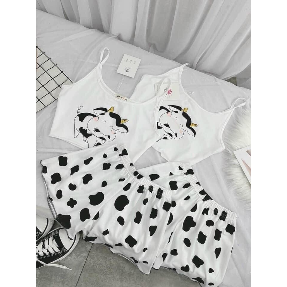 Set Quần Áo 2 Dây Bò Sữa Chất Cotton Mặc Ở Nhà Mặc Ngủ Thắm Mát Mẻ Thấm Hút Mồ Hôi