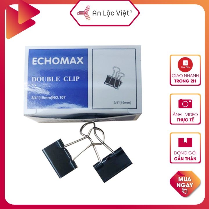 1 Hộp = 12 cái Kẹp Bướm - Kẹp Giấy Đen EchoMax 15mm - 19mm- 25mm - 32mm - 41mm - 51mm chất liệu inox không rỉ, cứng cáp.
