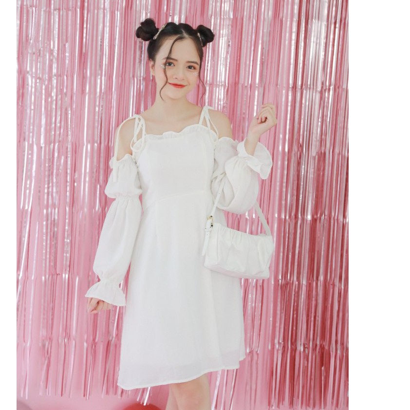 VÁY ĐI CHƠI/ĐI TIỆC/PROM - LINYAN DRESS - VÁY TRỄ VAI CÓ HAI TAY BO CHUN | BigBuy360 - bigbuy360.vn