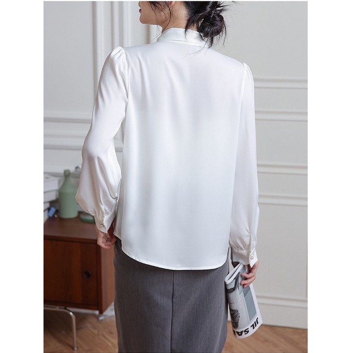 Áo Sơ Mi Cổ Bèo Màu Hồng Thanh Lịch Thời Trang Mùa Thu Phong Cách Sang Trọng Niche Chic OL