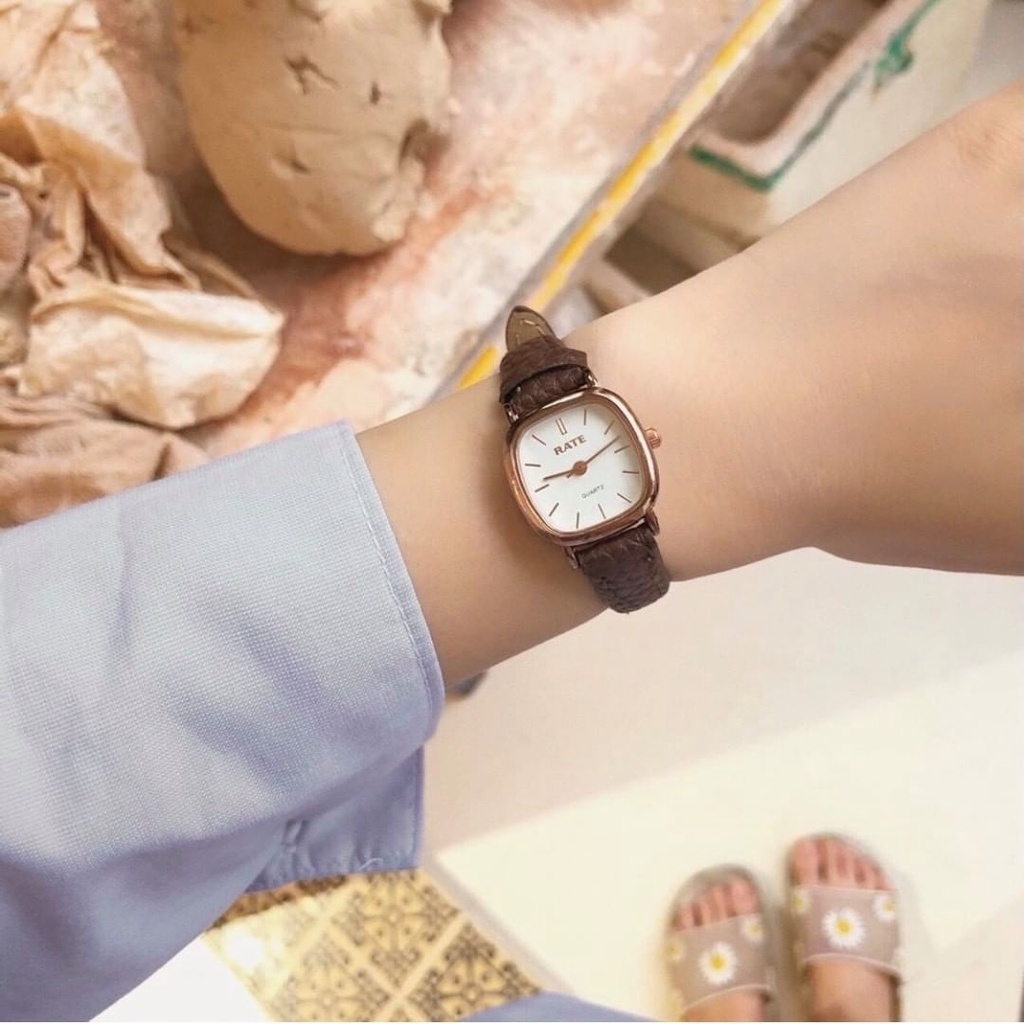 Đồng Hồ Nữ Chính Hãng RATE TD6 Dây Da Cao Cấp Mặt Vuông Đẹp Thời Trang Vintage Thanh Lịch Giá Rẻ