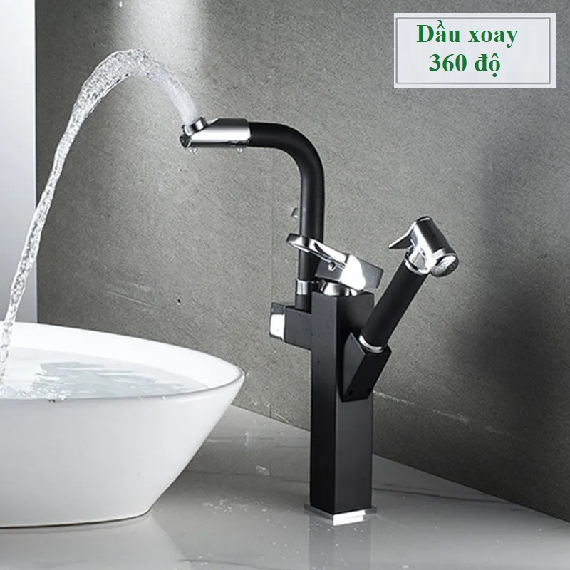 Vòi Lavabo Vòi Rửa Mặt Nóng Lạnh H685478 Chất Liệu Hợp Kim Đồng Xoay 360 Độ - Tặng Kèm Cặp Dây (Hàng cao cấp)