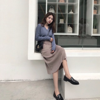 [ORDER] Chân váy thun dài phối nút V009