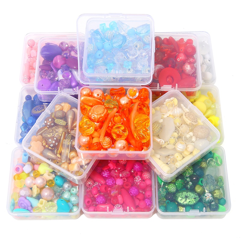 Hộp 80-150 hạt nhựa nhiều màu làm trang sức thủ công 50g