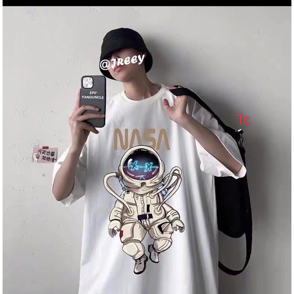 [ hình ảnh video thật ] Áo Thun Tay Lỡ Unisex NASA  Áo Phông Nam Nữ Form Rộng,