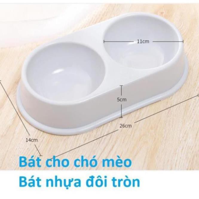 Bát ăn chó mèo Bát nhựa đôi tròn 2 ngăn chén ăn uống thú cưng