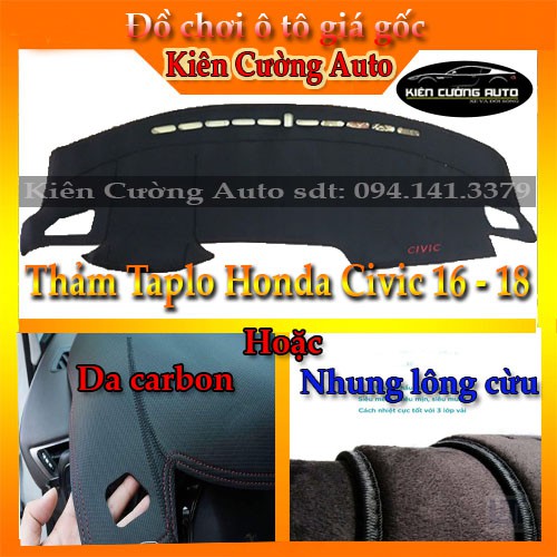 [ BẢO HÀNH 2 NĂM ] Thảm Taplo Honda Civic 2016-2020 Da Carbon Hoặc Nhung Lông Cừu