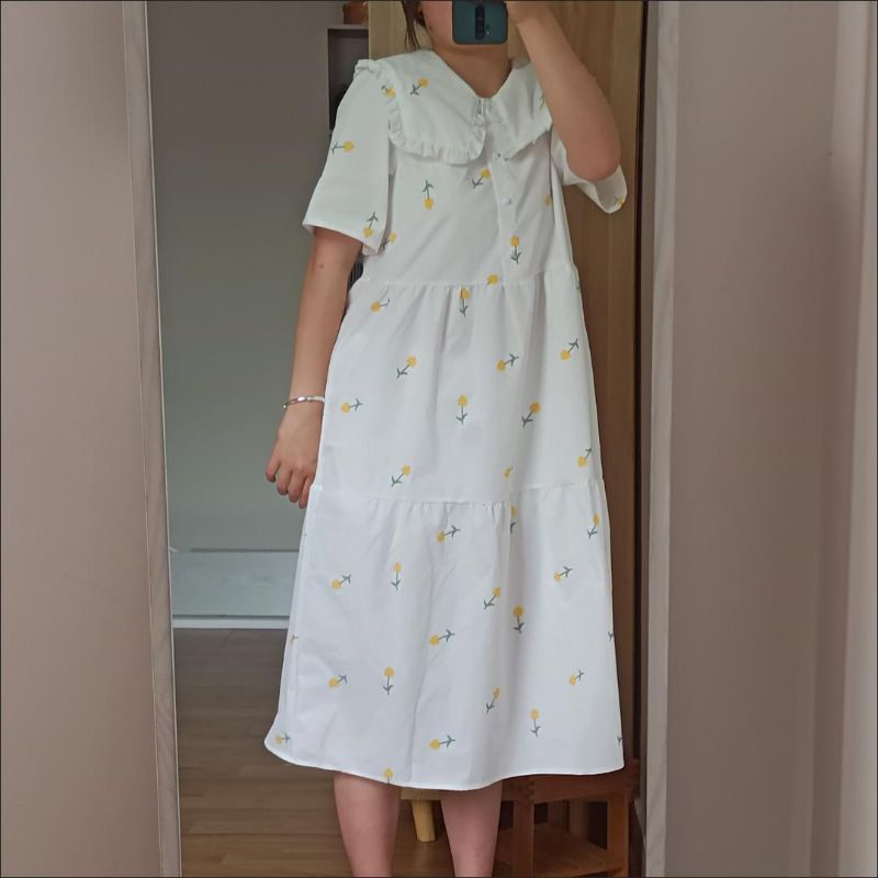 Đần hoa nhí babydoll 2 màu đen và trắng 100% ảnh thật