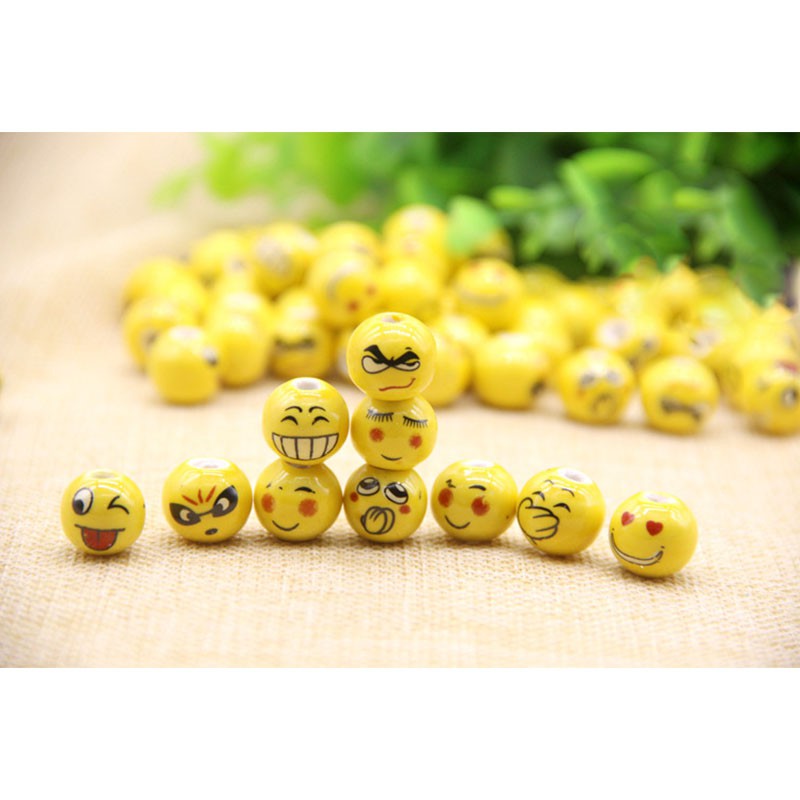 Túi 10 Hạt Sứ Xâu Chuỗi 14mm Hình Mặt Cười Dùng Làm Trang Sức Thủ Công