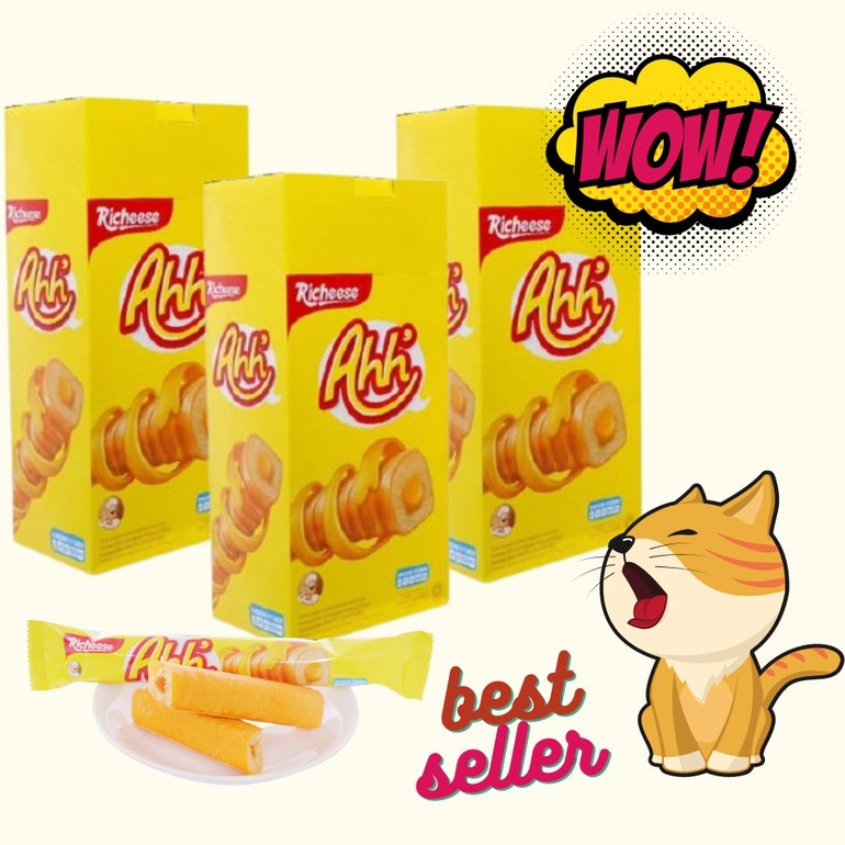 Bánh xốp phô mai Richeese Ahh' Nabati roll hộp 160g/10 ống to