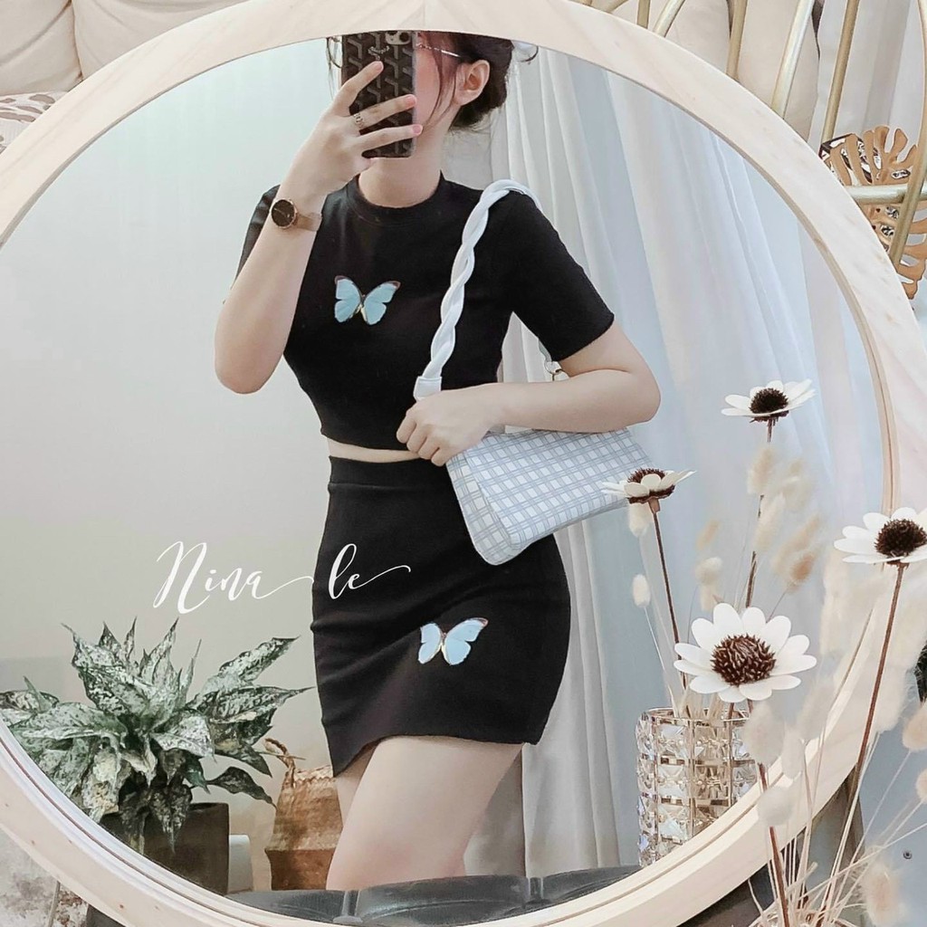 Set Áo Croptop kèm Chân Váy Chất Thun Borip Thích Hợp Mặc Đi Tiệc Đi Làm Đi Chơi