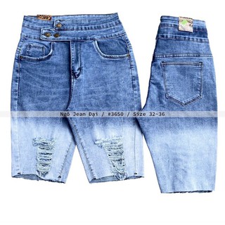 Quần jean ngố rách wat loang giãn Bigsize