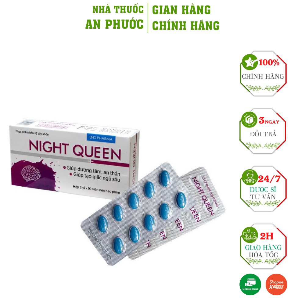 Viên Uống Thảo Dược NIGHT QUEEN  ⚡ CAM KẾT CHÍNH HÃNG ⚡ Giúp Dưỡng Tâm An Thần Tạo Giấc Ngủ Sâu