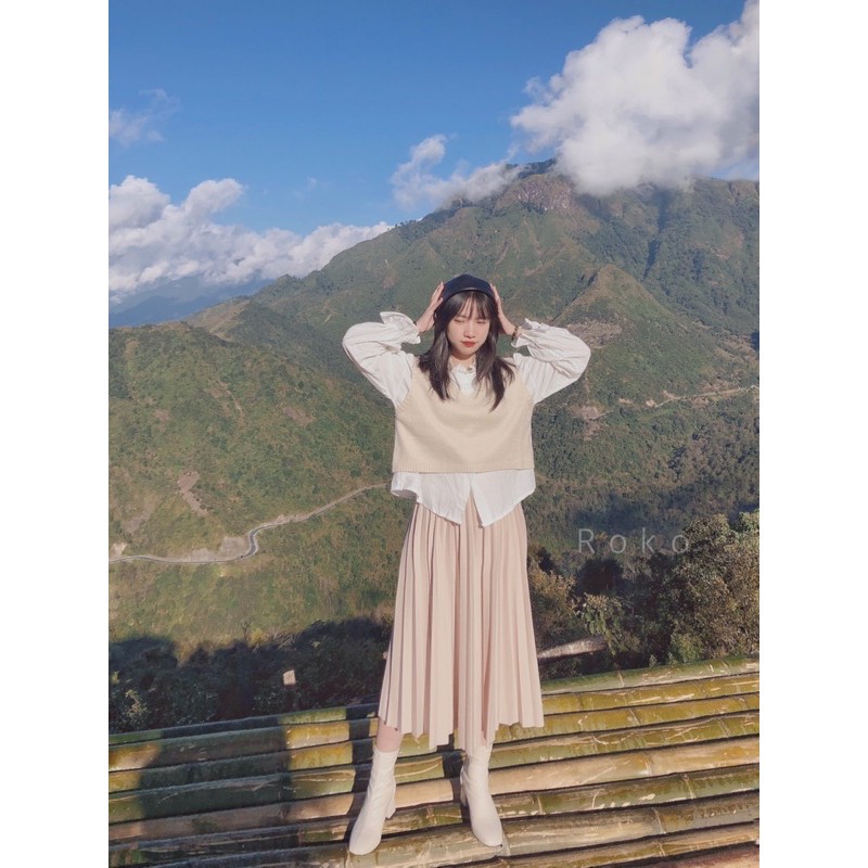 ÁO SM CỔ XẾP - GILE TRƠN - CHÂN VÁY XẾP LY CẠP CHUN NHỎ KEM | BigBuy360 - bigbuy360.vn