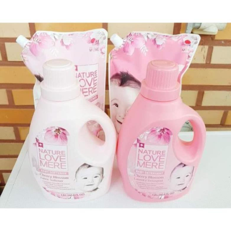 Combo Nước giặt và nước xả Nature Love Mere hương hoa anh đào Cherry Blossom chai 1.8L/ túi 1.3L