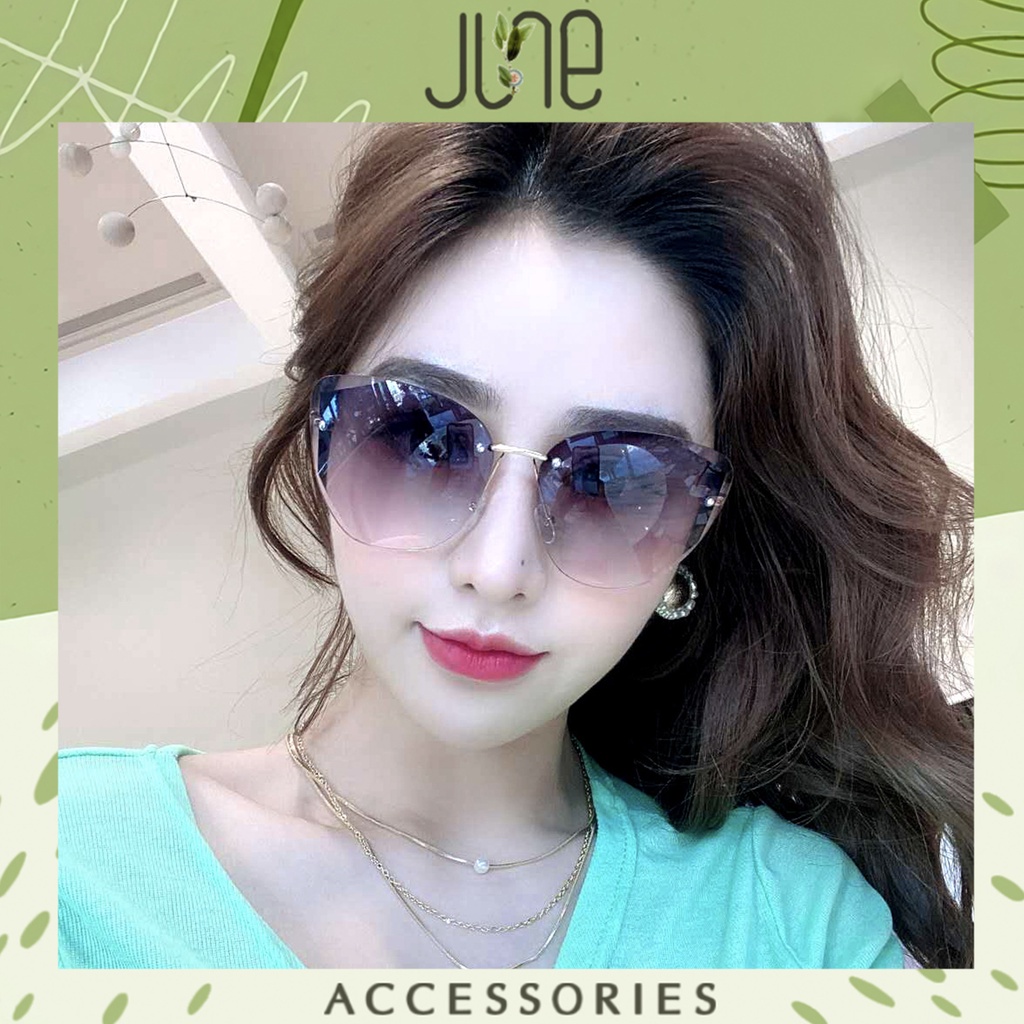 Kính mát nam nữ không viền khung hợp kim cạnh cắt vát chống tia UV400 thời trang cao cấp June accessories