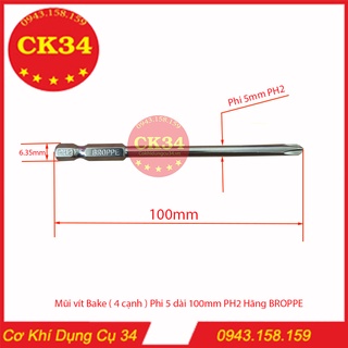 Mũi bắn vít bake phi 5 ph2 chuôi lục giác cho máy khoan, bắn vít hãng broppe