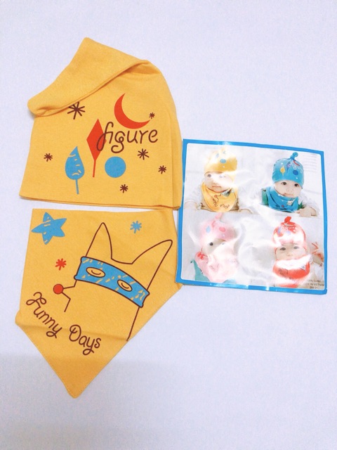 SET KHĂN + MŨ 100% COTTON CHO BÉ TỪ 3TH - 3T(MẪU 7)
