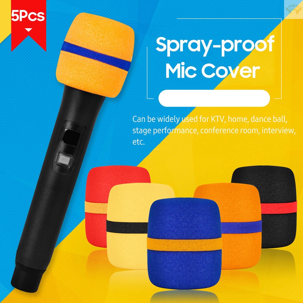 Set 5 Vỏ Xốp Dày Bọc Micro Cầm Tay Chắn Gió Nhiều Màu Sắc Cho Karaoke DJ Sân Khấu