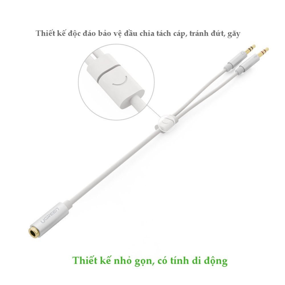 Dây Audio chuyển tai nghe 3.5mm sang 2 đầu Mic và Tai nghe đầu mạ vàng dài 20CM UGREEN 10790 - Hãng phân phối chính thức