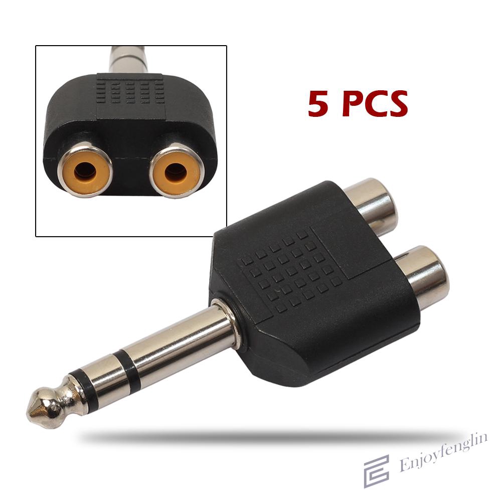 Bộ 5 Đầu Chuyển Đổi Âm Thanh Từ 6.35mm 1/4 Sang 2 Rca