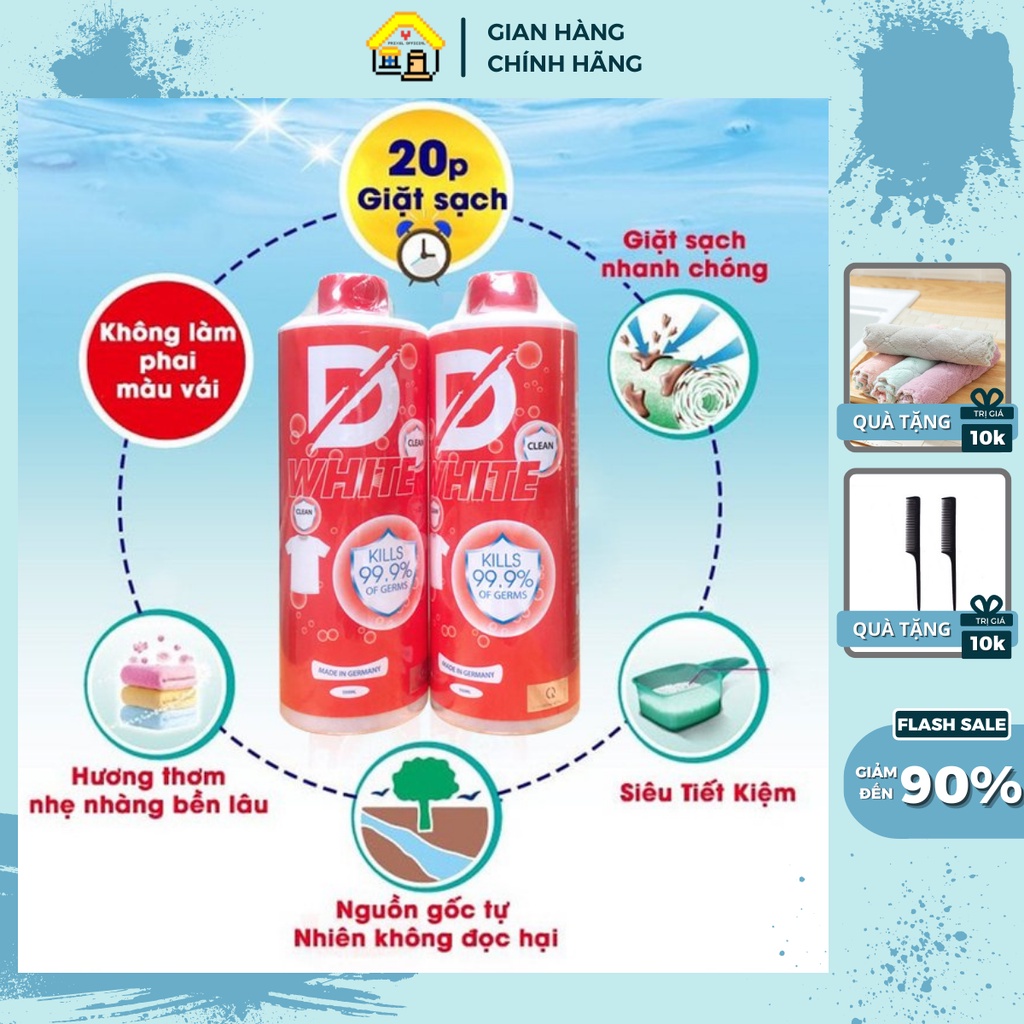 Nước Tẩy Trắng quần áo thế hệ mới D.WHITE pixel official - Tẩy mốc quần áo - 100% Chính hãng-Không làm hỏng màu quần áo