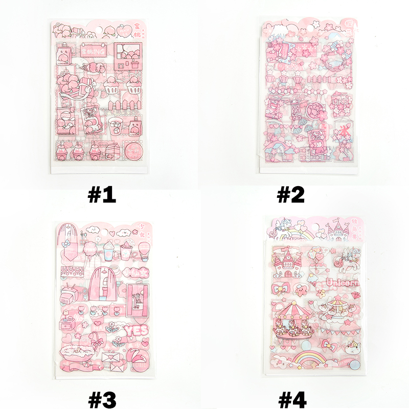 Set 4 tấm nhãn dán trang trí sổ tay màu hồng dễ thương