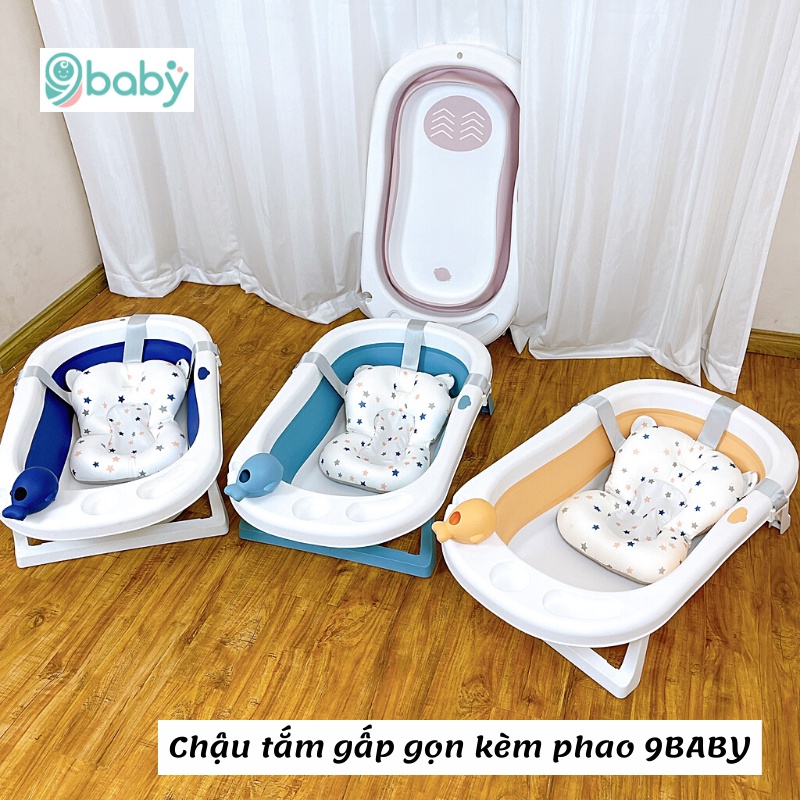 Chậu tắm gấp gọn cho bé  𝑭𝒓𝒆𝒆𝒔𝒉𝒊𝒑  Chậu tắm gấp gọn cao cấp kèm lưới/phao nằm tắm cho bé 9BABY