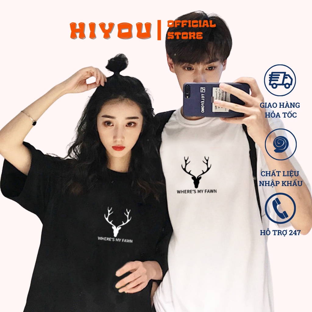 Áo thun nam nữ vải cotton, ao phông đôi tay lỡ nam nữ vải cotton mềm mịn in hình where's my fawn