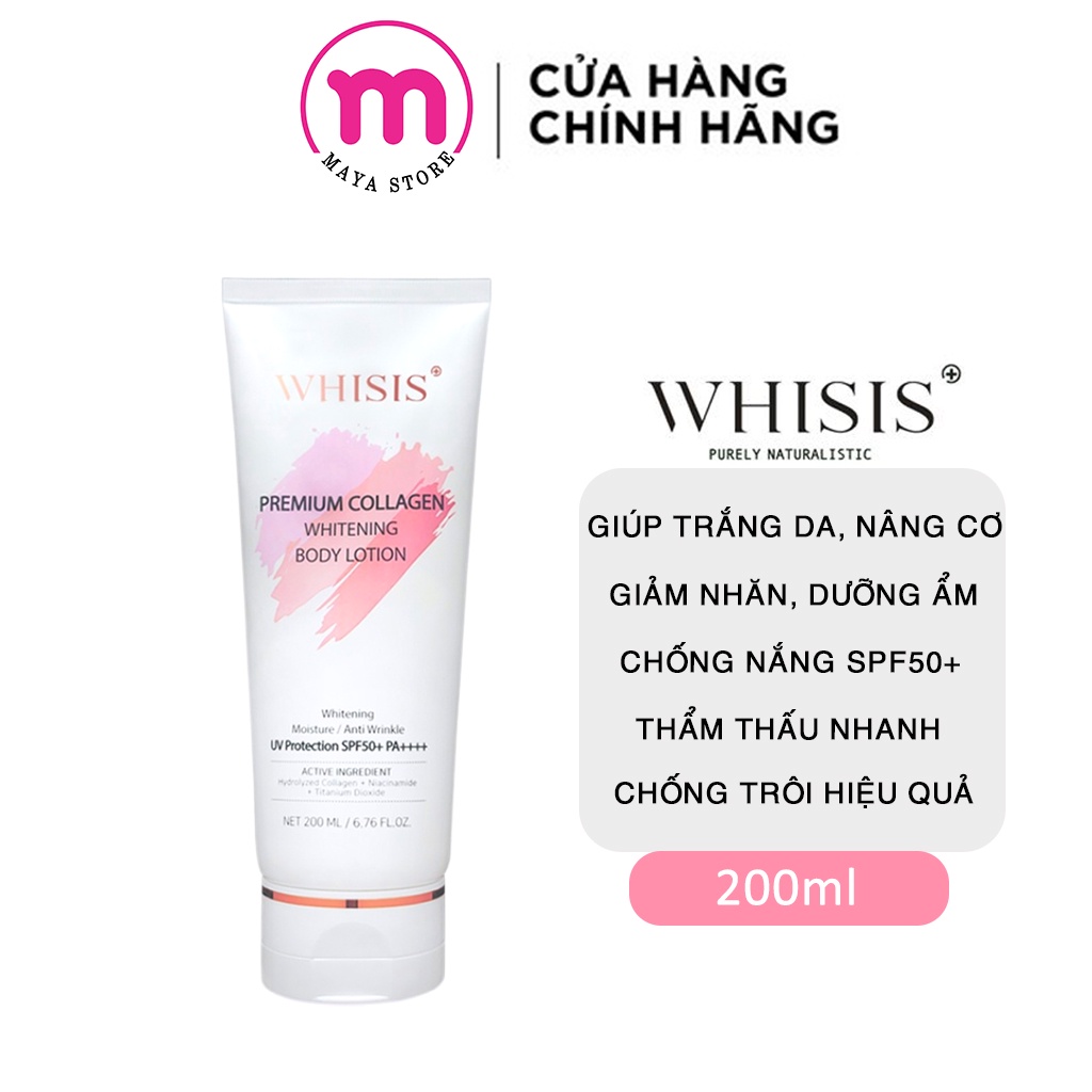 Kem dưỡng thể trắng da chống nắng Whisis Premium Collagen Whitening Body Lotion 200ml