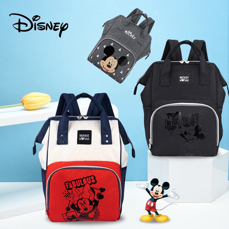 Disney Mickey Minnie tã Túi Ba lô USB Công suất lớn Mummy tã Túi Zipper Mẹ thai sản Nappy Bag Baby Stroller Bag