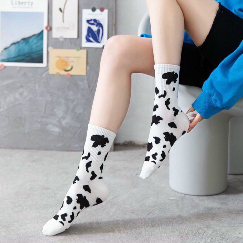 Tất Cổ Cao - Vớ Cổ Cao Nữ Họa Tiết Bò Sữa Dễ Thương Vải Cotton Thời Trang Hàn Quốc SENORITA