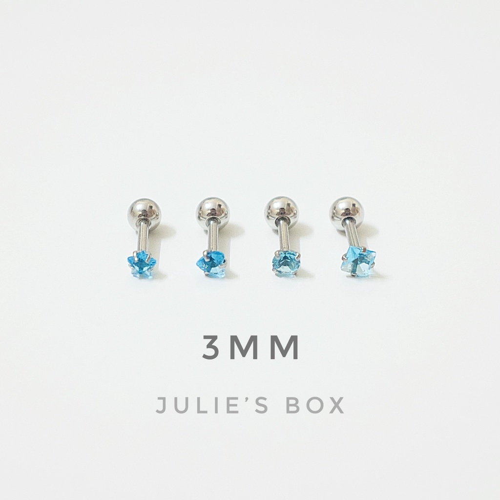 [1 Chiếc] Khuyên Tai Titan Đá Xanh Dương Unisex Màu Bạc Đuôi Bi Không Gỉ Sét Không Ngứa Bông Tai Nam Julies Box 66