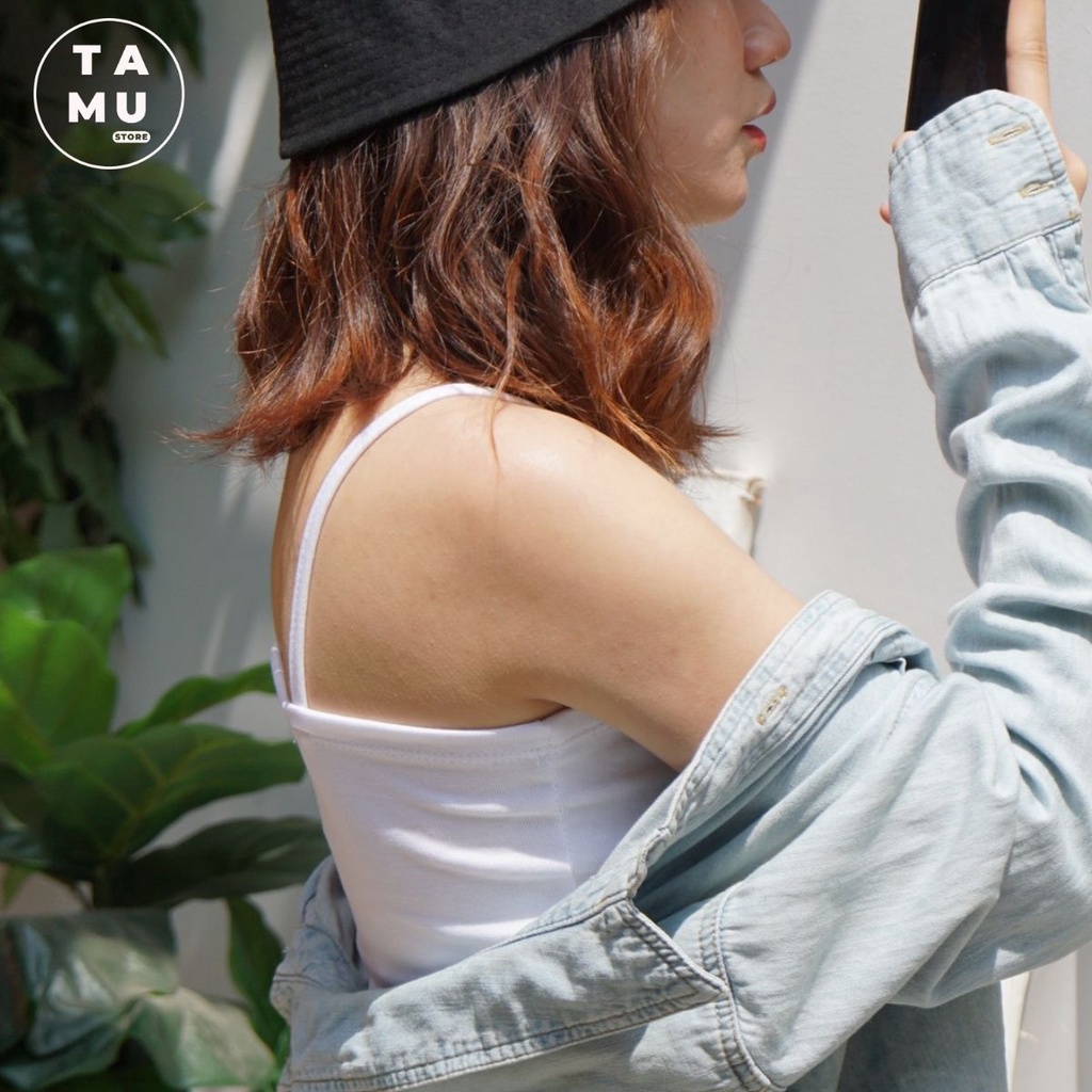 Áo croptop ôm hai dây vải cotton dày dặn 2 dây nữ co giãn tốt - Shop bán áo croptop đẹp - HD03
