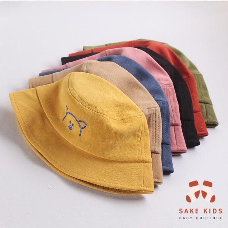 Mũ Vải Cho Bé - Mũ vành tròn thêu hình Gấu có quai phong cách Hàn Quốc cho bé trai bé gái từ 1-3 tuổi