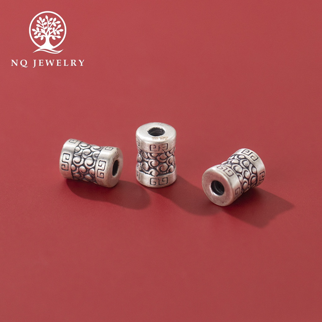 Charm bạc 3D hình trụ hoa văn - NQ Jewelry