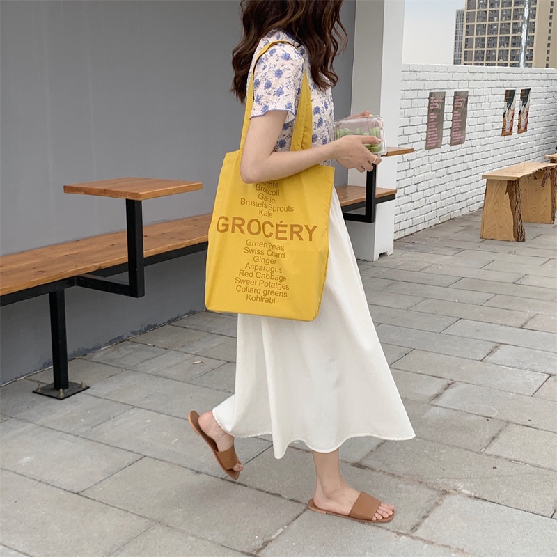 Túi Tote phong cách Hàn Quốc nhiều màu chất liệu canvas in chữ Grocery