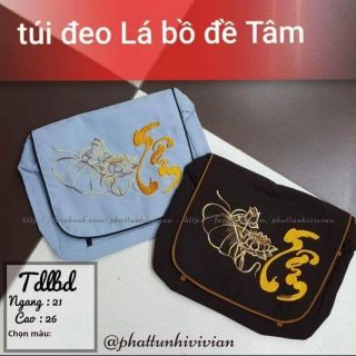 Túi vải đi chùa - Lá bồ đề thêu thư pháp [Hình thật + Video]