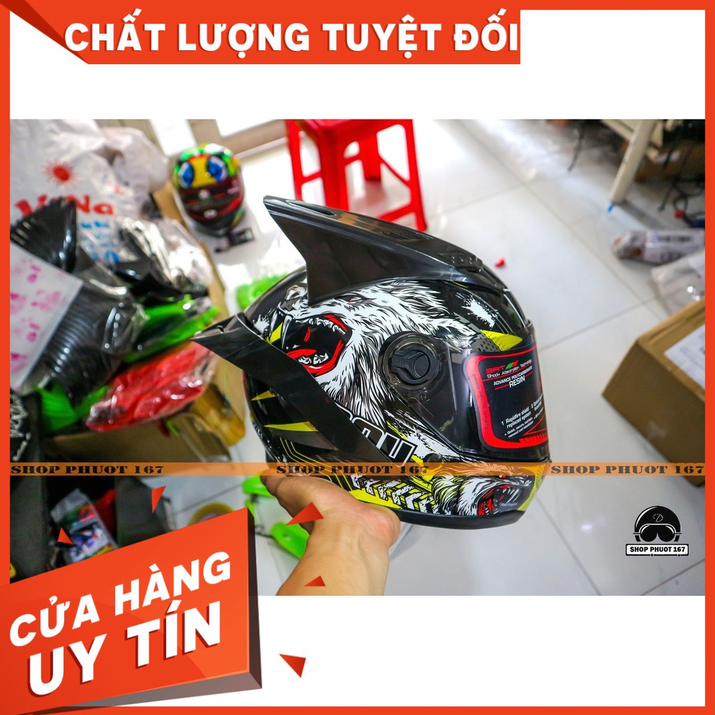 [ORIGINAL] Mũ Fullface AGU Tem Ma Sói lên đuôi gió và tai rùa, tặng túi đựng nón<Siêu Hot>