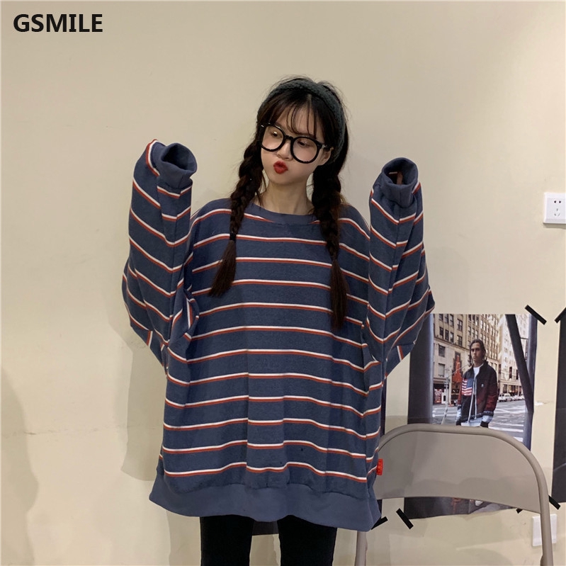 Áo chui đầu form rộng phối kẻ sọc ngang đơn giản thời trang Hàn Quốc cho nữ | BigBuy360 - bigbuy360.vn
