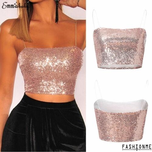 Áo lửng hai dây đính sequin lấp lánh quyến rũ dành cho nữ