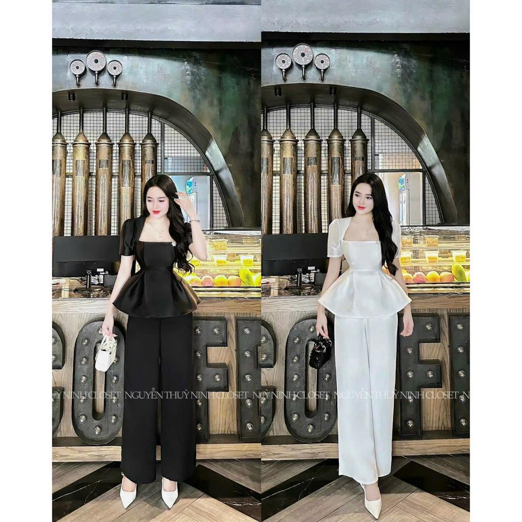 Sét bộ đồ nữ áo tapta đúng fom xòe nhẹ thanh lịch quý phái mix quần cotton lạnh tôn dáng cực xinh sang chảnh dự tiệc