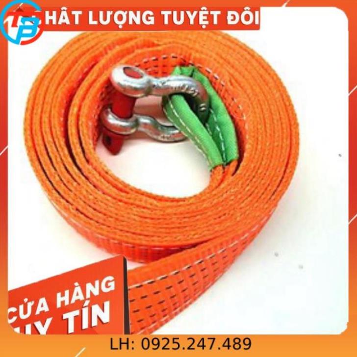 Cáp kéo cứu hộ ô tô 5 tấn 6 mét bản 50mm may 2 lớp ( tặng túi vải + 2 ma ní omega) Liên Sơn