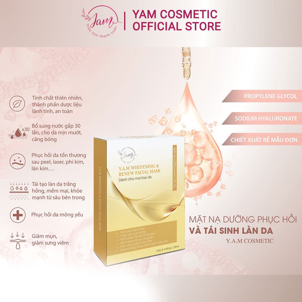 1 Miếng Mặt Nạ Dưỡng Ẩm và Phục Hồi Da Yam Cosmetic Dưỡng Trắng Da Giúp Mờ Nám Giảm Thâm 28ml/mask