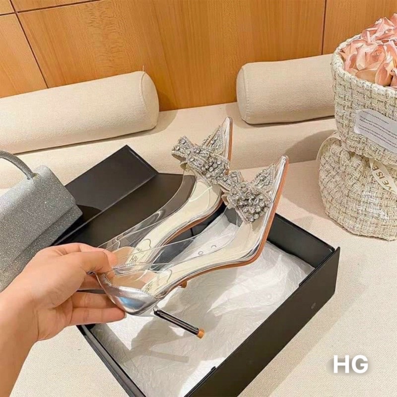 Giày cao gót và sandal mica nơ đá hàng cao cấp fullbox